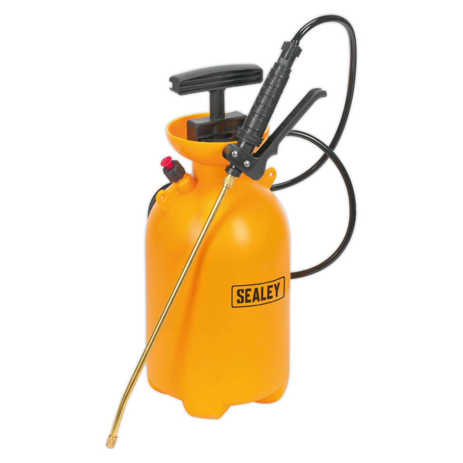 Yellow Sealey spray pump on a white background